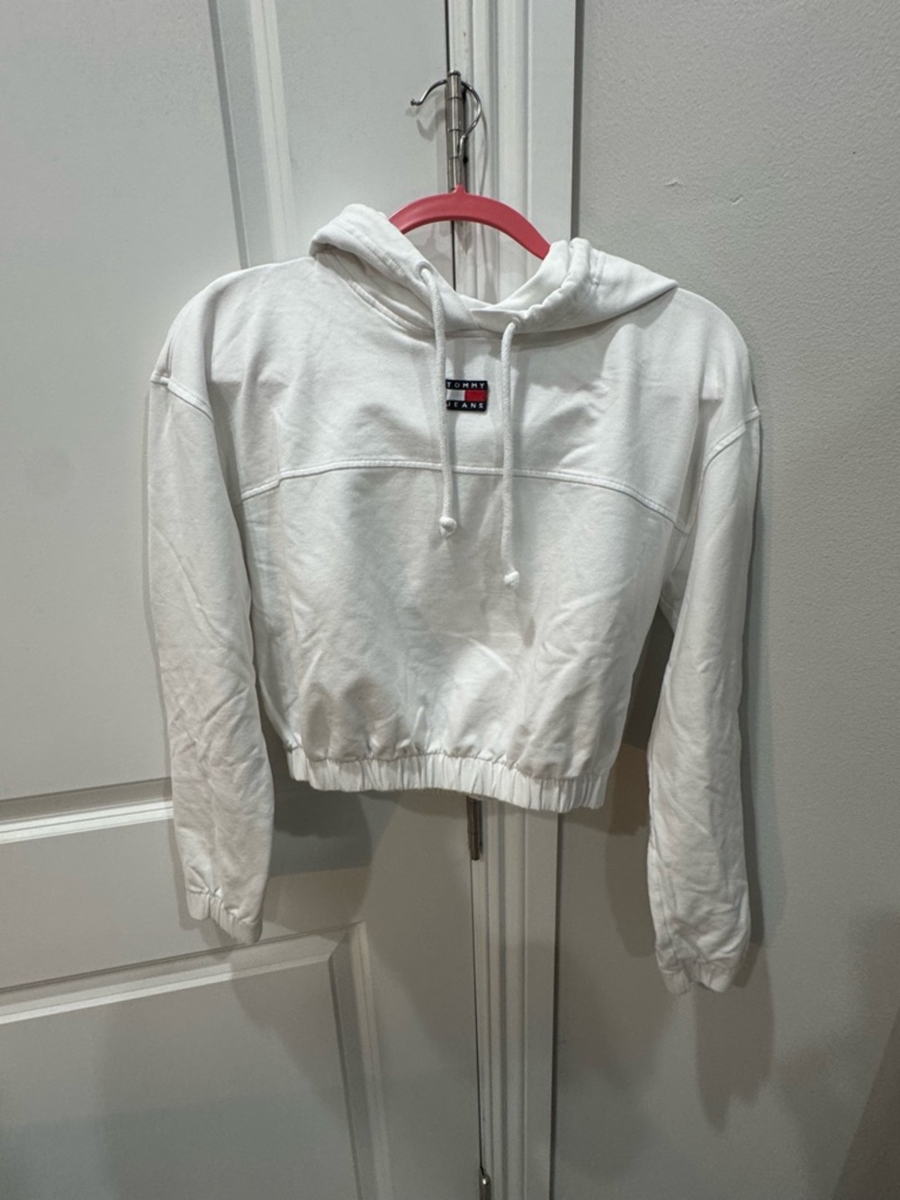 Tommy Hilfiger White Cropped Pullover Hoodie
